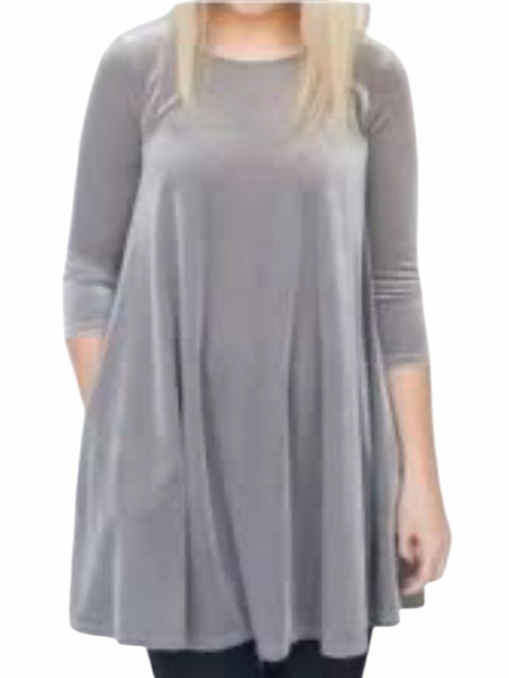 Agnes & Dora Grey Velvet Swing Tunic Dress with 3/4 Sleeve Pockets M